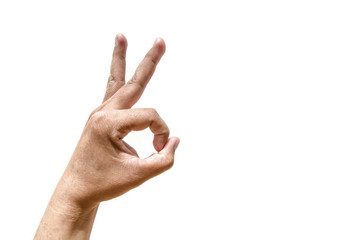 Rabbit hand gesture on left hand isolated on white background.