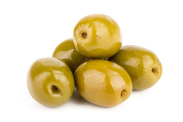 Green olives isolated on a white background