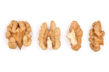 Walnuts isolated on white background. Top view. Flat lay. Set or collection