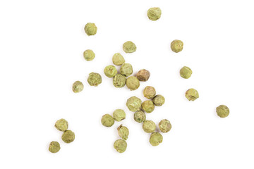 dried green peppercorns isolated on white background. Top view. Flat lay