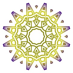 Sacred oriental mandala. color floral ornament. Modern Decorative vector illustraation. Purple, yellow color