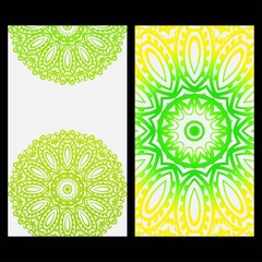 Ornament Illustration With Mandala for flyer. Vector Decorative Layout Design. Yellow, green color