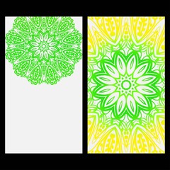 Ornament Illustration With Mandala for flyer. Vector Decorative Layout Design. Yellow, green color