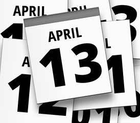 Abreißkalender blatt vom 13. APRIL und abgerissene Kalenderblätter im Hintergrund