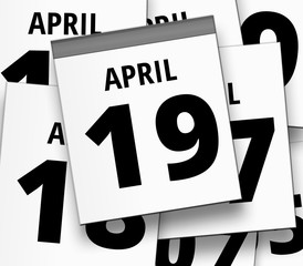 Abreißkalender blatt vom 19. APRIL und abgerissene Kalenderblätter im Hintergrund