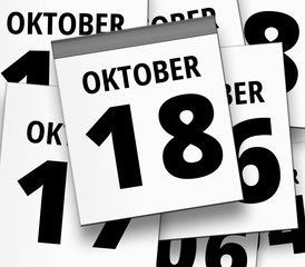 Abreißkalender blatt vom 18. OKTOBER und abgerissene Kalenderblätter im Hintergrund