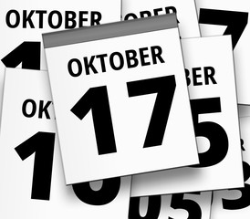 Abreißkalender blatt vom 17. OKTOBER und abgerissene Kalenderblätter im Hintergrund