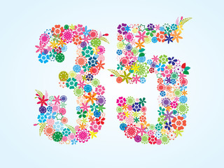 Vector Colorful Floral 35 Number Design isolated on white background. Floral Number Thirty Five Vector Typeface.
