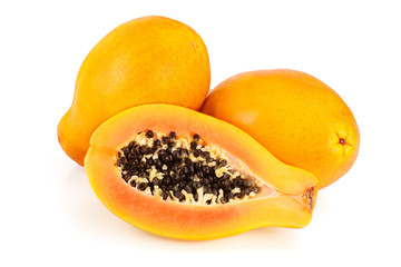 ripe cut papaya isolated on a white background
