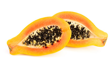 half of ripe papaya isolated on a white background