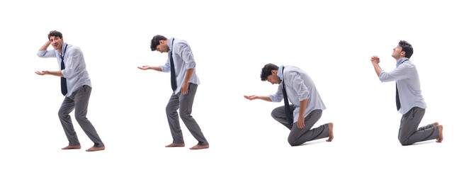 Young barefooted businessman isolated on white 