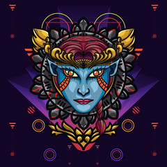 Devil Angel's Face Sacred Geometry. is An illustration with an devil angel's base that has a beautiful blend of colours and Geometry ornament