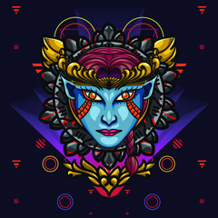 Devil Angel's Face Sacred Geometry. is An illustration with an devil angel's base that has a beautiful blend of colours and Geometry ornament