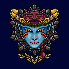 Devil Angel's Face Sacred Geometry. is An illustration with an devil angel's base that has a beautiful blend of colours