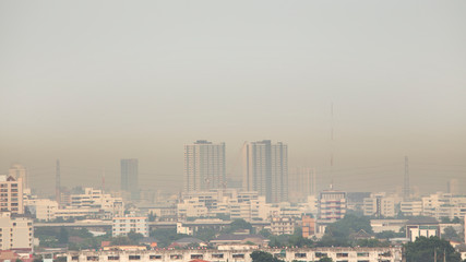 Smoke and Pollution Haze cover  Bangkok City of Thailand on evening