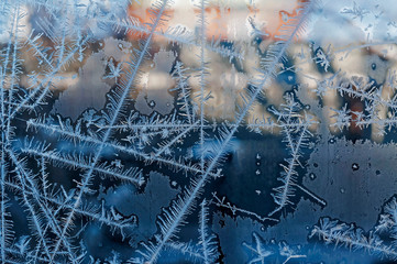 intersecting to frost line, patterns on the window glass