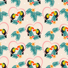 Fototapeta na wymiar Cute couple toucan seamless pattern.