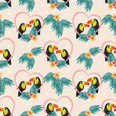 Materiał do szycia Cute couple toucan seamless pattern.