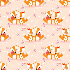 Materiał do szycia Cute couple fox seamless pattern.
