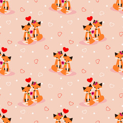 Cute couple fox in love seamless pattern.
