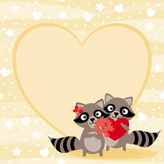 Cute couple raccoon in Valentine background.