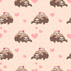 Cute couple sloth seamless pattern.