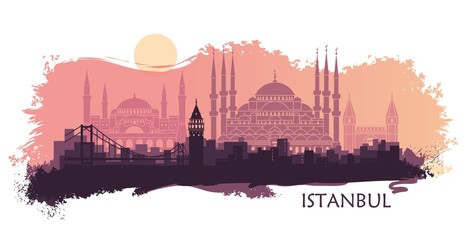 Naklejka premium Landscape of the Turkish city of Istanbul. Abstract skyline with the main attractions