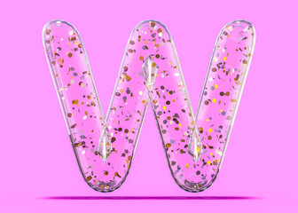 Letter W. Alphabet from transparent foil balloons. 3D