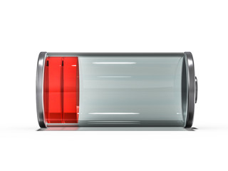 Battery icon with red charge indicator. 3D