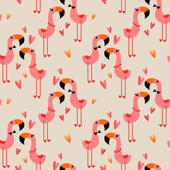 Cute flamingo in love seamless pattern.