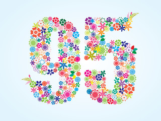 Vector Colorful Floral 95 Number Design isolated on white background. Floral Number Ninety Five Vector Typeface.