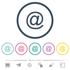 Single email symbol flat color icons in round outlines