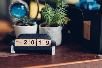 2019 new year wooden block number design