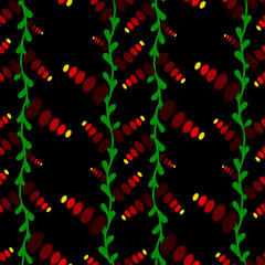 Obraz premium green branch with abstract flowers on a dark color