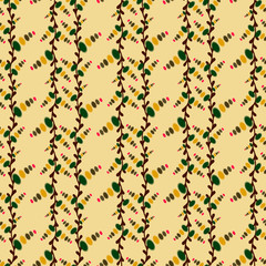 Brown branch with colorful abstract flowers on a light brown color