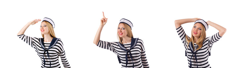 Woman sailor isolated on the white background