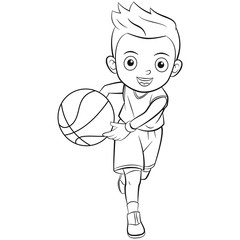 cartoon boy playing basketball - outline © Sofyan