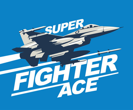 Military Plane In The Sky Fired A Missile. Logo Template Or Print. Fighter Jet Vector Illustration.