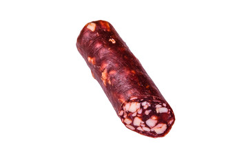 Smoked salami sausage isolated on a white background