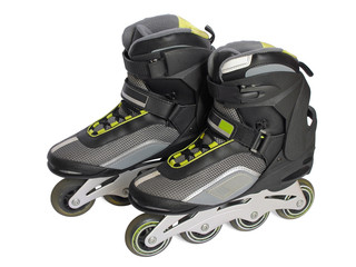 Pair of rollerblades with four wheels isolated on a white background