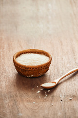 Jasmine  rice isolated on texture background.