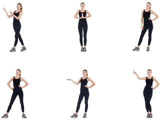 Young woman doing exercises isolated on white 