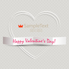 Heart silhouette made from white thin strips with text, design element.