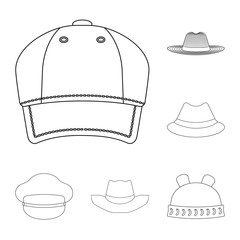 Isolated object of headgear and cap sign. Collection of headgear and accessory stock symbol for web.