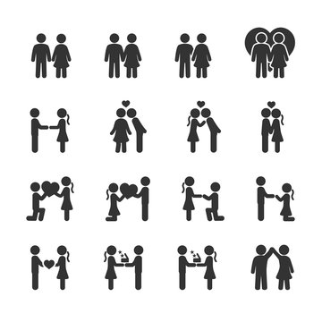 Vector set of loving couple icons.