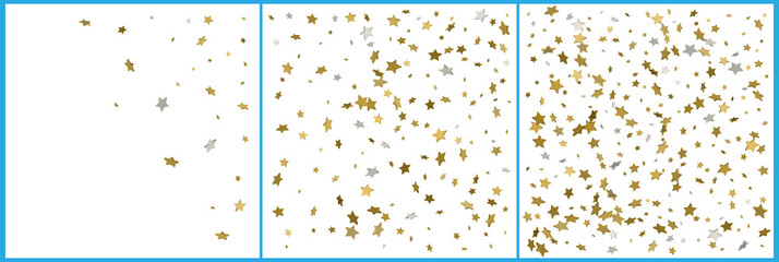 3d gold and silver stars confetti celebrations. Simple festive modern design.