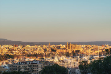 Fototapeta na wymiar Aerial view of Palma de Mallorca at the sunset, Balearic islands, Spain