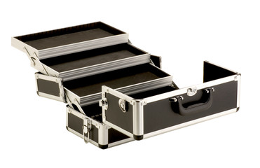 open black box of makeup artist isolated on white background