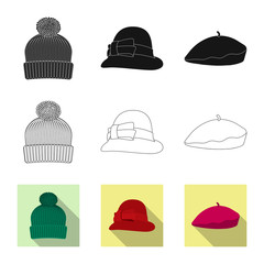 Isolated object of headgear and cap logo. Set of headgear and accessory vector icon for stock.
