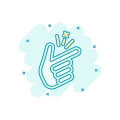 Fototapeta premium Finger snap icon in comic style. Fingers expression vector cartoon illustration pictogram. Snap gesture business concept splash effect.
